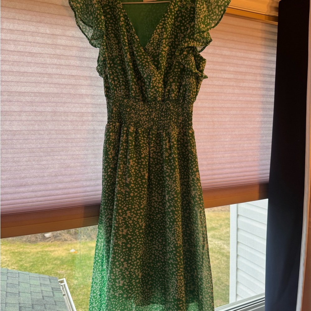 Sienna Sky Green Floral Smocked-Waist Midi Dress